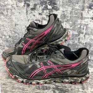 Asics Womens 8 Gel Scram 2 Running Shoes Camo Grey Pink Gorpcore Sporty Trail